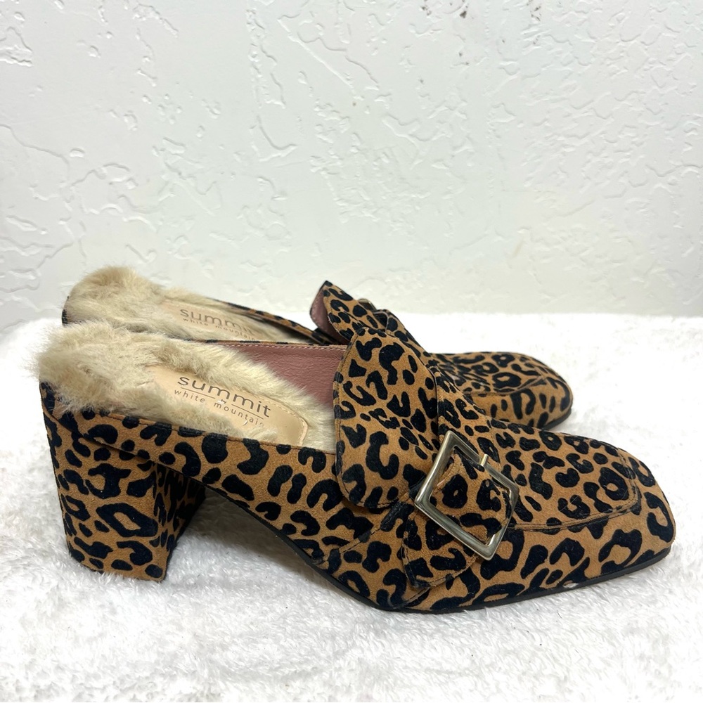 Summit White Mountain Suede Leopard Print Mules Buckle Accent Faux Fur Size 9.5 - Picture 7 of 16